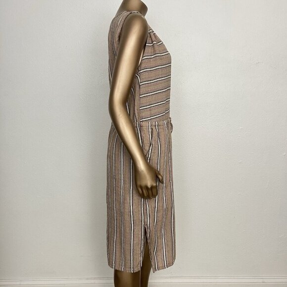 Prana Ecotropics Organic Cotton Copper Striped Dress Back Cut-Out Pockets Size M - Picture 5 of 12
